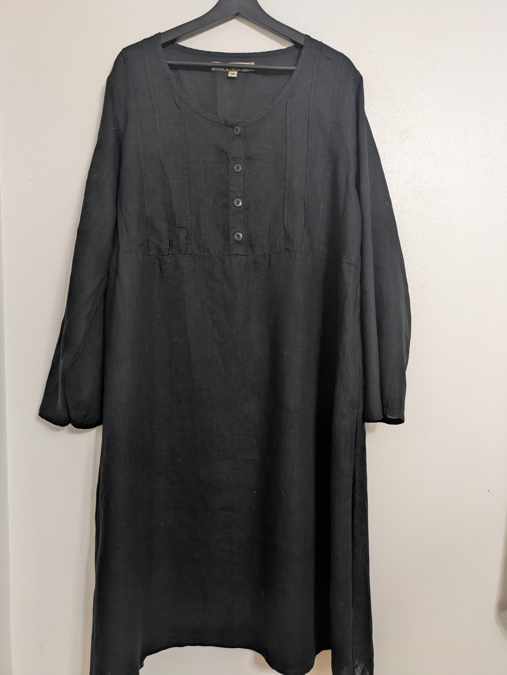 Flax Black Long Sleeve Linen Button-Front Dress